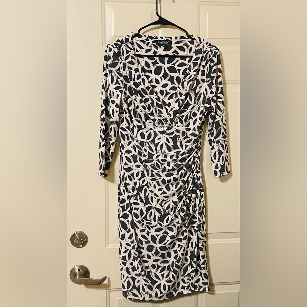 Lauren Ralph Lauren Black and White Floral Long Sleeve Dress